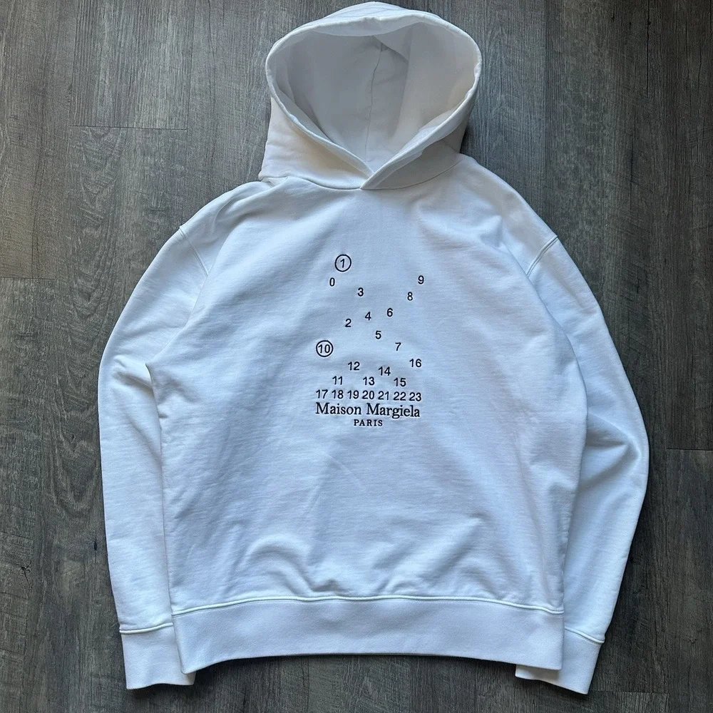 Maison Margiela Numbers Oversized embroidered hoodie White S fits size L / XL